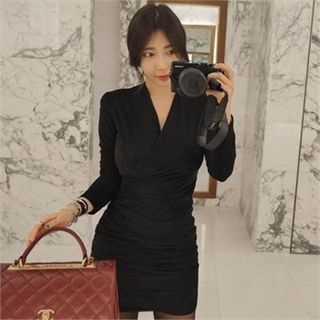 LIPHOP Wrap-Front Shirred Bodycon Dress