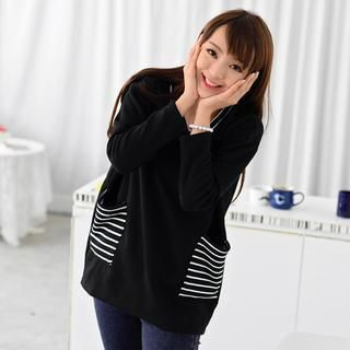 59 Seconds Striped Pocket Long-Sleeve Oversized Top