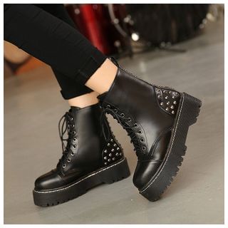 Anran Studded Lace Up Short Boots