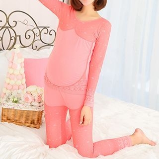 JUSTMAMA Maternity Loungewear Set: Print Long-Sleeve Top + Pants