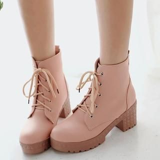 Pastel Pairs Block Heel Lace Up Ankle Boots
