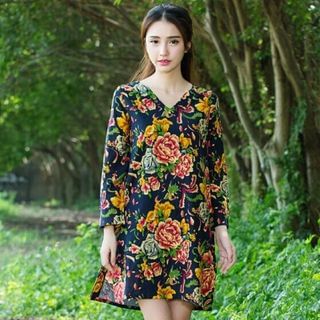 Diosa Long-Sleeve Floral Dress