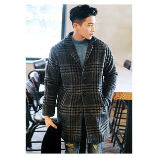HOTBOOM Wool Blend Check Coat