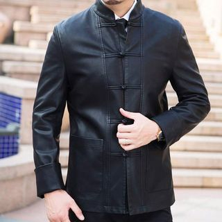 Modpop Genuine Leather Stand-collar Jacket