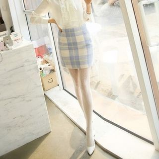 Styleonme Wool Blend Plaid Pencil Skirt