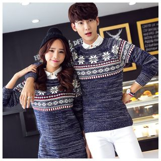 Azure Matching Couple Snowflake Print Sweater