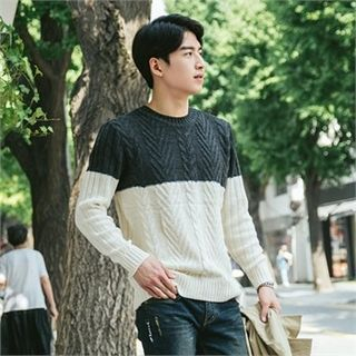 STYLEMAN Color-Block Cable-Knit Top