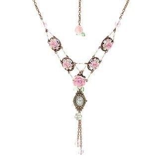 Unique romantic pink rose necklace watch