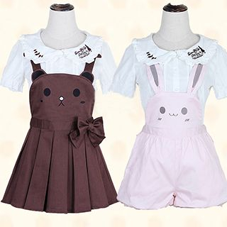 GOGO Girl Short-Sleeve Blouse / Bear Jumper Dress / Rabbit Jumper Shorts
