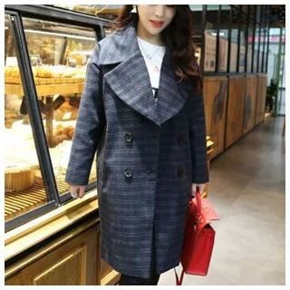 TOJI Notched-Lapel Double-Breasted Plaid Coat