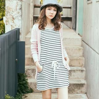 CatWorld Drawstring-Waist Stripe T-Shirt Dress