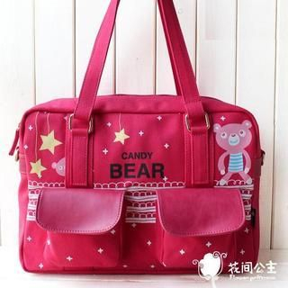 Flower Princess Bear Printed Shoulder Bag Red - One Size