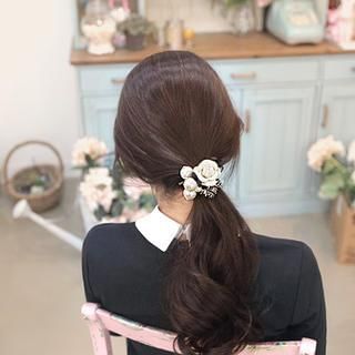 soo n soo Flower & Faux Pearl Hair Tie