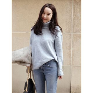 maybe-baby Turtle-Neck Wool Blend Knit Top