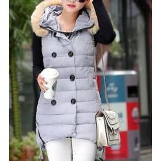 Sienne Sleeveless Double Breasted Faux Fur Collar Down Jacket