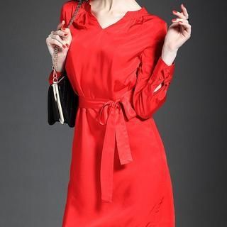Alaroo Mandarin Collar Long-Sleeve Dress with Sash