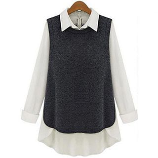 AGA Mock Two-piece Panel Knit Top
