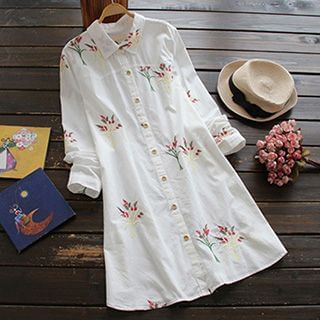 Bonova Floral Embroidered Long Shirt