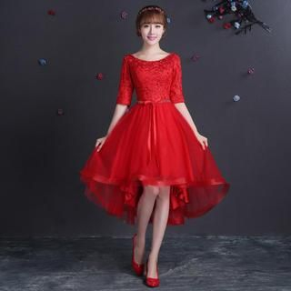 Fantasy Bride 3/4-Sleeve Lace A-Line Cocktail Dress