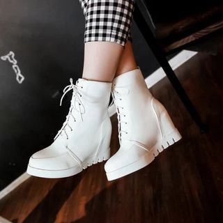 Pastel Pairs Lace Up Hidden Wedge Short Boots