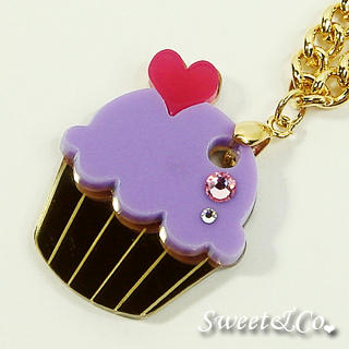 Sweet & Co. Mini Purple Cupcake Crystal Gold Necklace