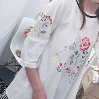 Blu Pixie 3/4-Sleeve Flower Embroidered Dress