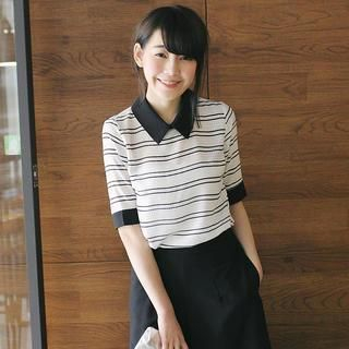 Tokyo Fashion Contrast-Collar Striped Blouse