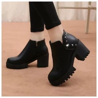 Yoflap Block Heel Studded Ankle Boots