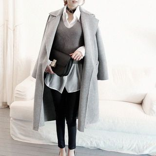 NANING9 Wool Blend Wide-Lapel Coat