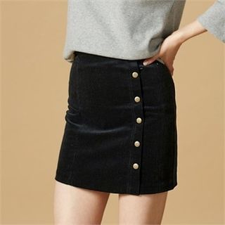 MAGJAY Snap-Button Detail Corduroy Mini Skirt