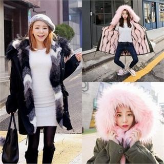 QNIGIRLS Faux-Fur Trim Hooded Parka