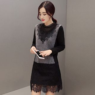 lilygirl Knit Panel Long-Sleeve Dress