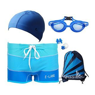Aqua Wave Set : Swim Shorts + Swim Hat + Googles + Drawstring Bag + Ear Plugs + Nose Clip