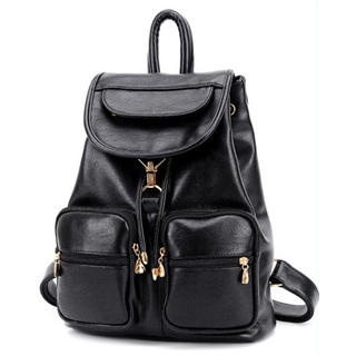 BeiBaoBao Faux-Leather Drawstring Flap Backpack