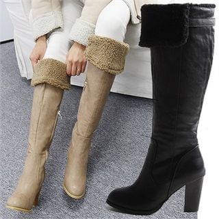 Reneve Fleece-Panel Chunky-Heel Tall Boots