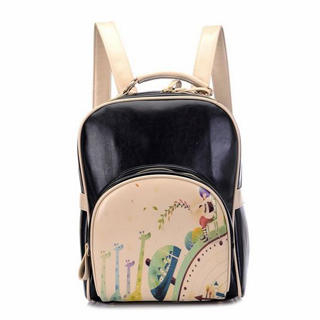 BeiBaoBao Faux-Leather Printed Panel Backpack