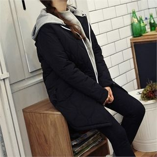 SARAH Detachable Hood Quilted Zip-Up Coat