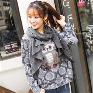 11.STREET Brushed Lace Owl Printed Sweater