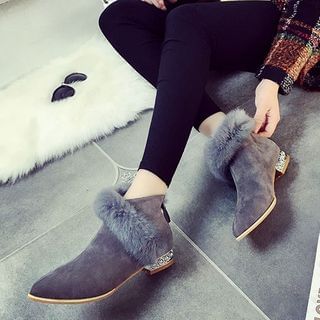 Zandy Shoes Furry-Trim Ankle Boots