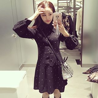 Eva Fashion Long-Sleeve Dotted Dress