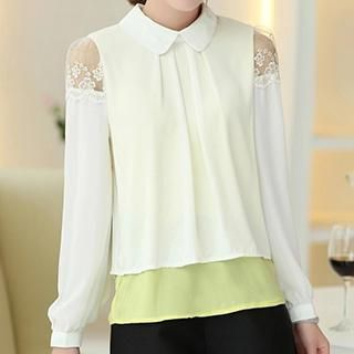 Lovebirds Long-Sleeve Paneled Chiffon Top