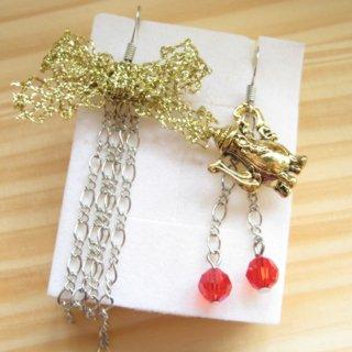 Fit-to-Kill Hand made Golden ribbon and tea pot with red Swarovski crystal earrings
