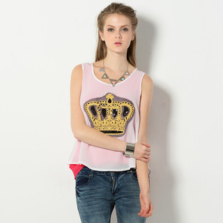 YesStyle Z Mock Two-Piece Crown Appliqué Tank Top Pink - One Size
