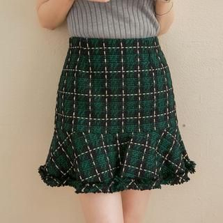 Tokyo Fashion Ruffle-Hem Plaid Pencil Skirt