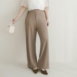 [L -3XL] High Waist Plain Straight-Fit Dress Pants
