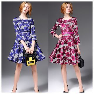 Elabo Floral 3/4-Sleeve A-Line Dress