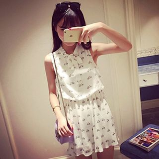 Fashion Street Sleeveless Patterned Tie Waist Dress