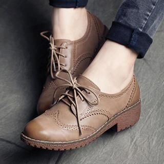 MIAOLV Stitched Lace-up Flat Oxford Shoes