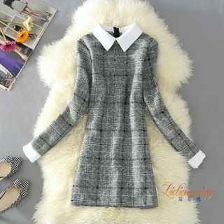 Clementine Long-Sleeve Collared Check Dress