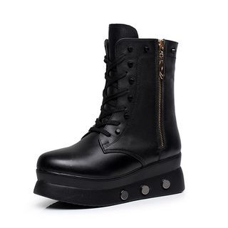 Hannah Genuine Leather Zip Platform Mid-calf Boots